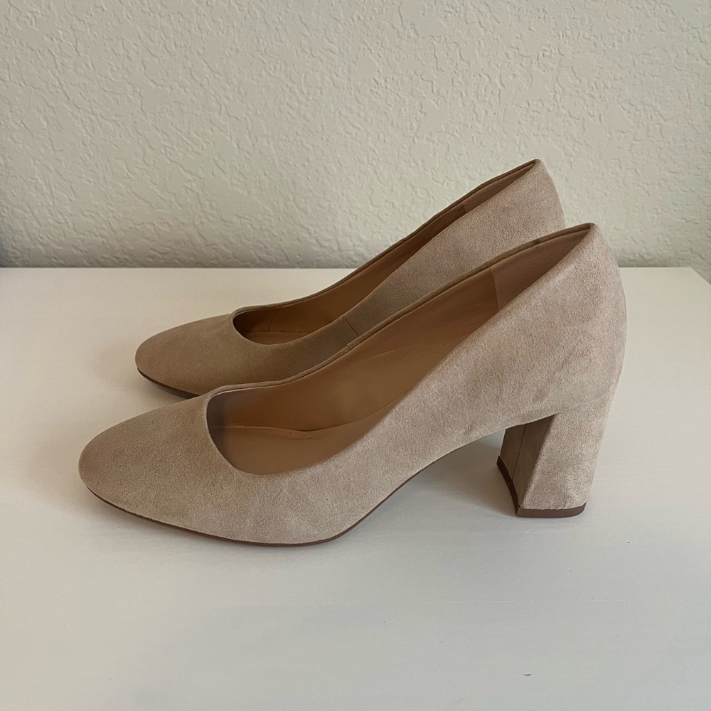 Elegant Beige Block Heel Pumps